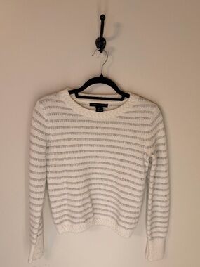 Talbots Cream and Gray Striped Crewneck Sweater
